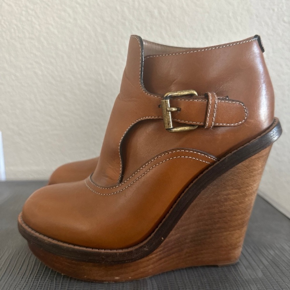 Chloe Brown Leather Wedge Ankle Boots
